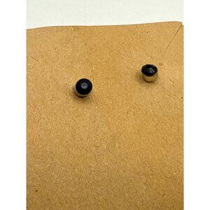 Silver Tone Stud Earrings With Black Acrylic Gemstones